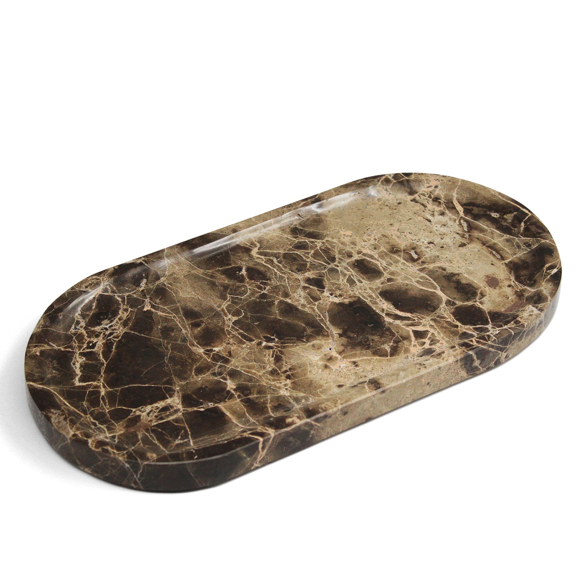 Photo 1 of YMXYJM 100% Real Natural Marble Tray for Bathroom, Luxury Dark Brown Stone Vanity Tray, Decorative Oval Trays for Countertop Storage, Organizer, Vanity, Dresser, Kitchen, Home Decor, 11.8" x 6", Brown