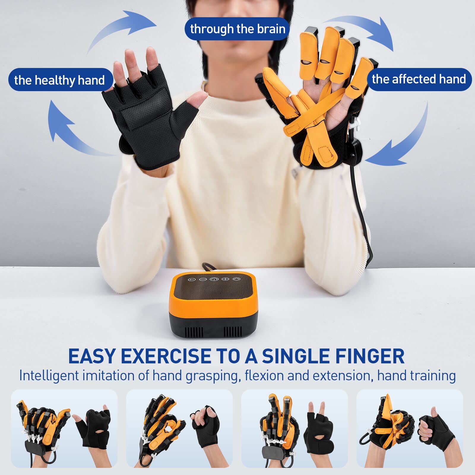 AA-SS Rehabilitation Robot Gloves Stroke Hemiplegia Recovery Hand Physical Therapy Equipment Finger Orthosis Exerciser With USB Chargeable for Hand Splint Dysfunction Patient 3 Training Modes