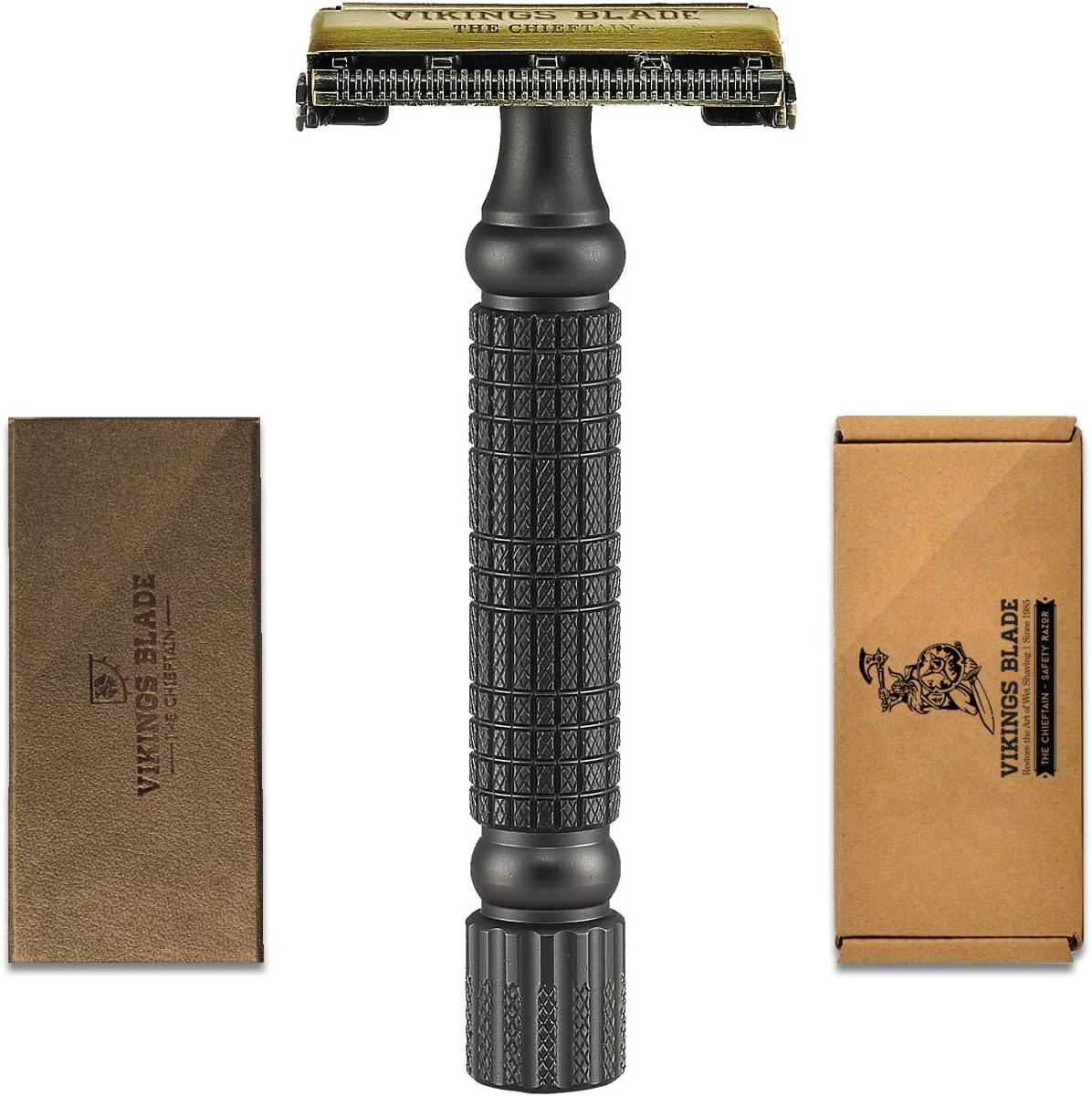 VIKINGS BLADE The Chieftain '5 BC' Double Edge Safety Razor, Ancient Dust & Vintage Bronze (Brass, Neutrally Aggressive)