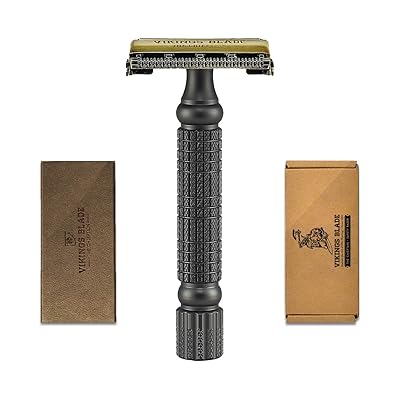 VIKINGS BLADE Double Edge Safety Razor for Men + 5 Swedish Steel Blades + Luxury Case. Smooth, Reusable, Eco-Friendly (Chieftain “Odin”)