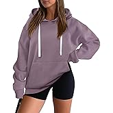 onlypuff Women Essential Hoodies Pullover Sweatshirt Long Sleeve Kangaroo Pocket Fleece Basic Sweater