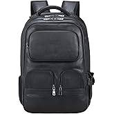 Masa Kawa Black Genuine Leather 17" Laptop Backpack for Men Large Summer Business Travel Rucksack Bag Overnight Daypack