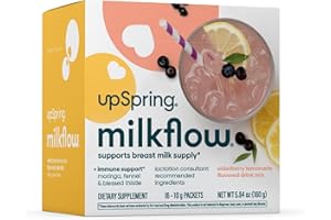 UpSpring Milkflow Immune Support Breastfeeding Supplement Drink Mix Fenugreek-Free, Moringa Elderberry Lemonade Flavor, Lactation Supplement to Support Breast Milk Supply, 16 Mixes