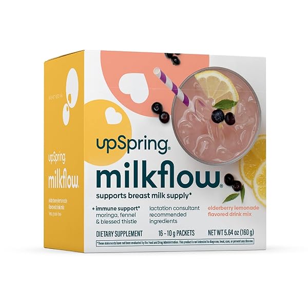 UPSPRING MILKFLOW IMMUNE SUPPORT BREASTFEEDING SUPPLEMENT DRINK MIX FENUGREEK-FREE, MORINGA ELDERBERRY LEMONADE FLAVOR, LACTATION SUPPLEMENT TO SUPPORT BREAST MILK SUPPLY, 16 MIXES