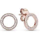 PANDORA Forever Stud Earrings - Great Gift for Her - Stunning Women's Earrings - 14k Rose Gold &amp; Cubic Zirconia