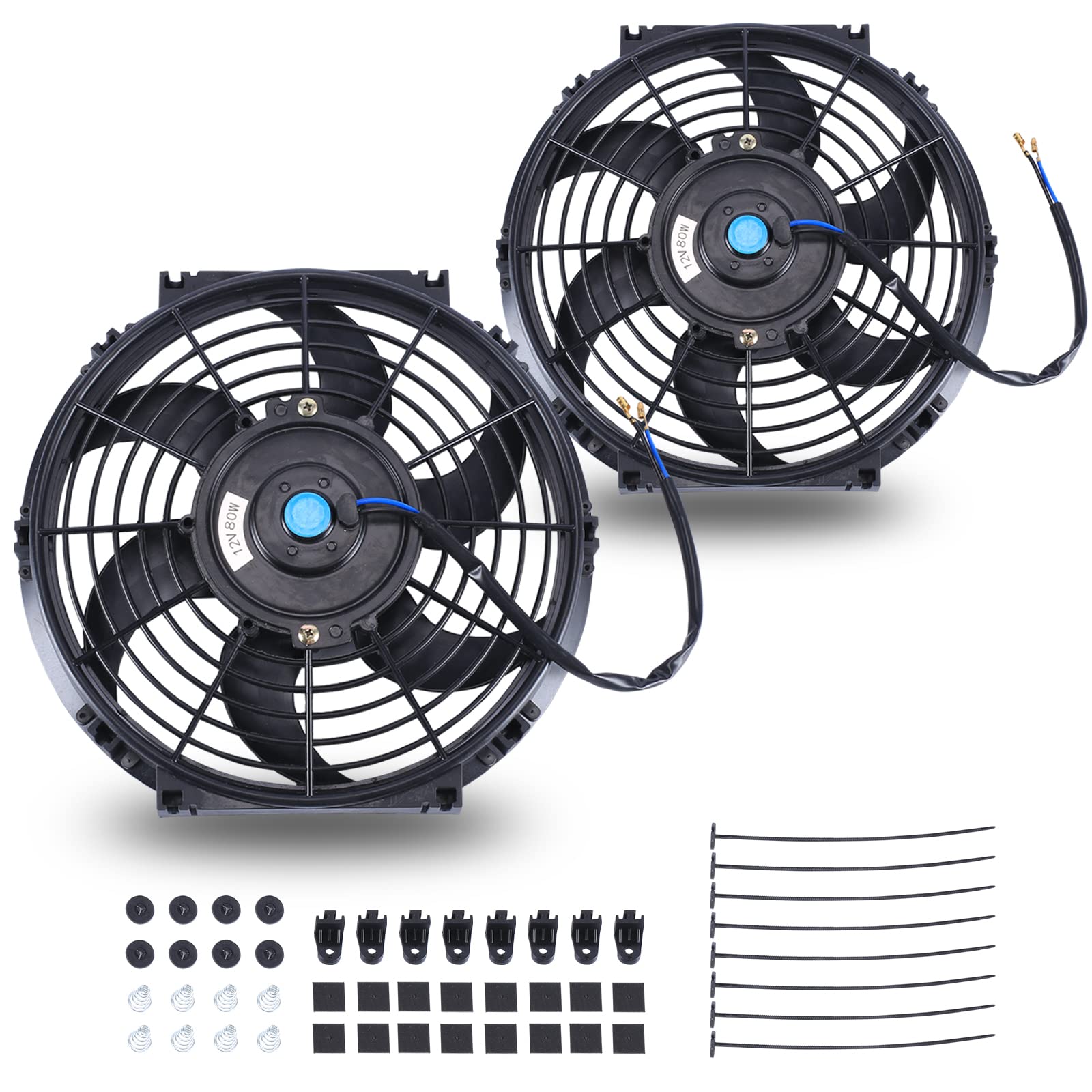 thumbnail image 2 of 2-Pack Longhongauto 10 Inch Universal Slim Electric Radiator Fans – 12V, Push/Pull, 8 Blades 2 of 5