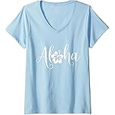 Womens Aloha Hawaiian Hibiscus Flower Surfer Maui Kauai Hawaii V-Neck T-Shirt