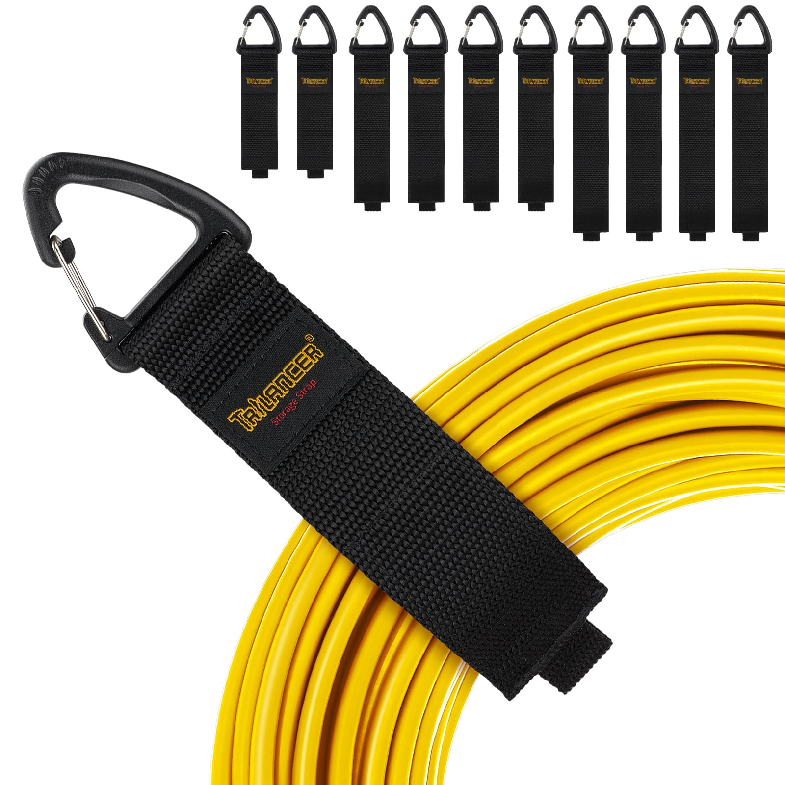 Heavy Duty Storage Straps(10-Pack), Trilancer Hook-and-Loop Cord Organizer and Hanger with Triangular Buckle for Cables, Wires, Rope, Hoses, Organization for Home, Garage or Workshop, Patent Design