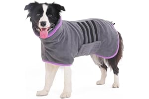 HezzLuv Microfibre Dog Bathrobe Dog Towel Wrap Super Absorbent Dog Drying Coat Bath Robe for Puppy, Medium & Large Dogs, Fast Drying, Adjustable, for Pet Dogs & Cats