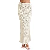 Saodimallsu Womens Crochet Cover Up Skirt High Waisted Sheer Knit Summer Swimsuit Coverup Beach Fishtail Maxi Skirts