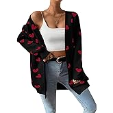 SECRETEYARD Womens Cute Heart Cardigans Oversized Long Sleeve Open Front Knit Sweaters