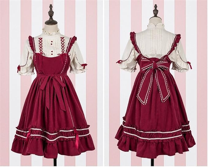 Amazon Co Jp ロリータ ワンピース ゴスロリ風 3点セットドレスワンピース クラシック風シフォン製高級品スカートフリル レース リボンゴシック Lolita レディース ガールズ フェミニンヴィジュアル スウィートベルト付きふりふり 大きいサイズ衣装 森ガール お嬢様 姫君