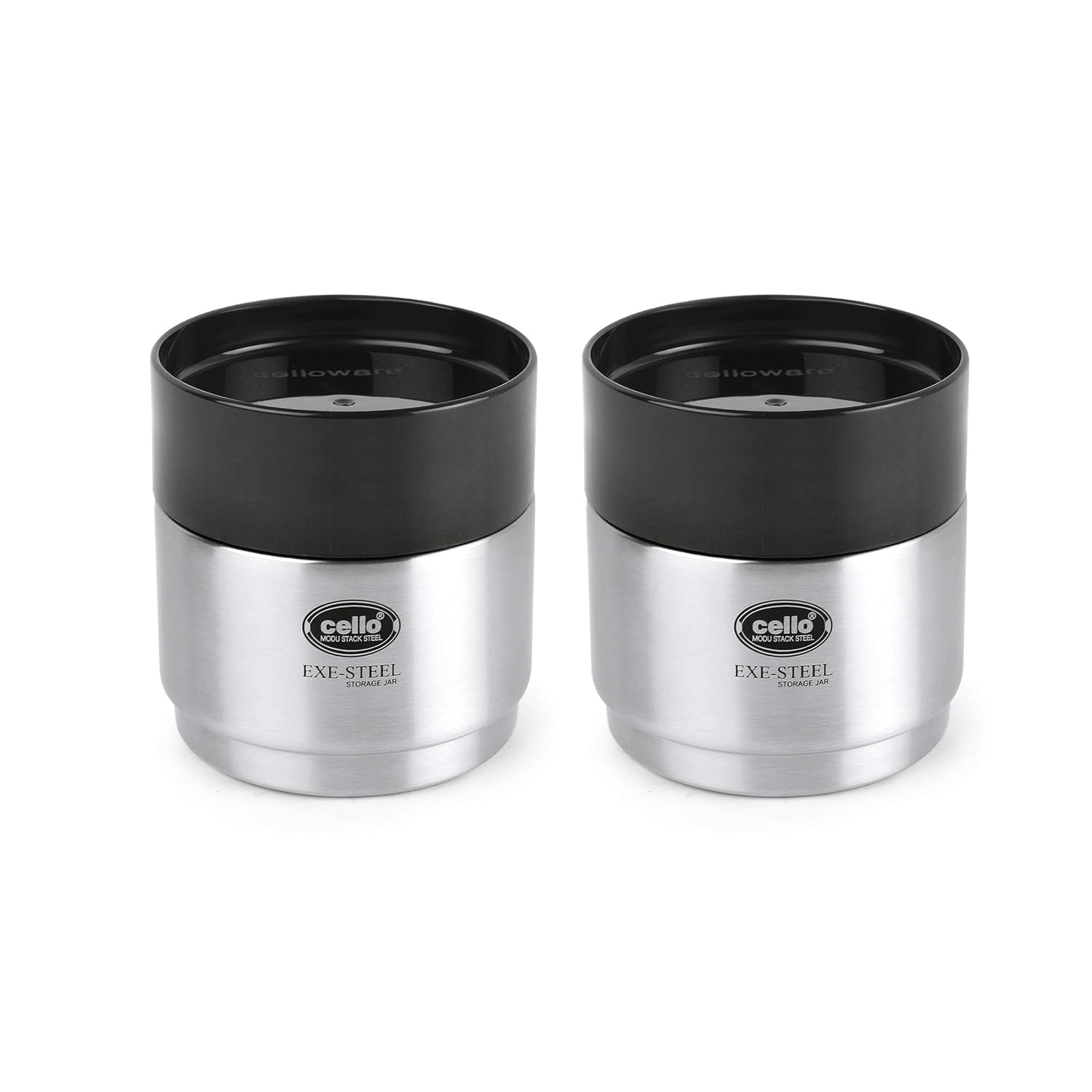 Buy Cello Modu Stack Stainless Steel Container, Single Walled, 500 ml, Set of 2, Silver Online
