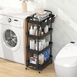 JIUYOTREE 4-Tier Rolling Storage Cart with Lockable Wheels Black view 3