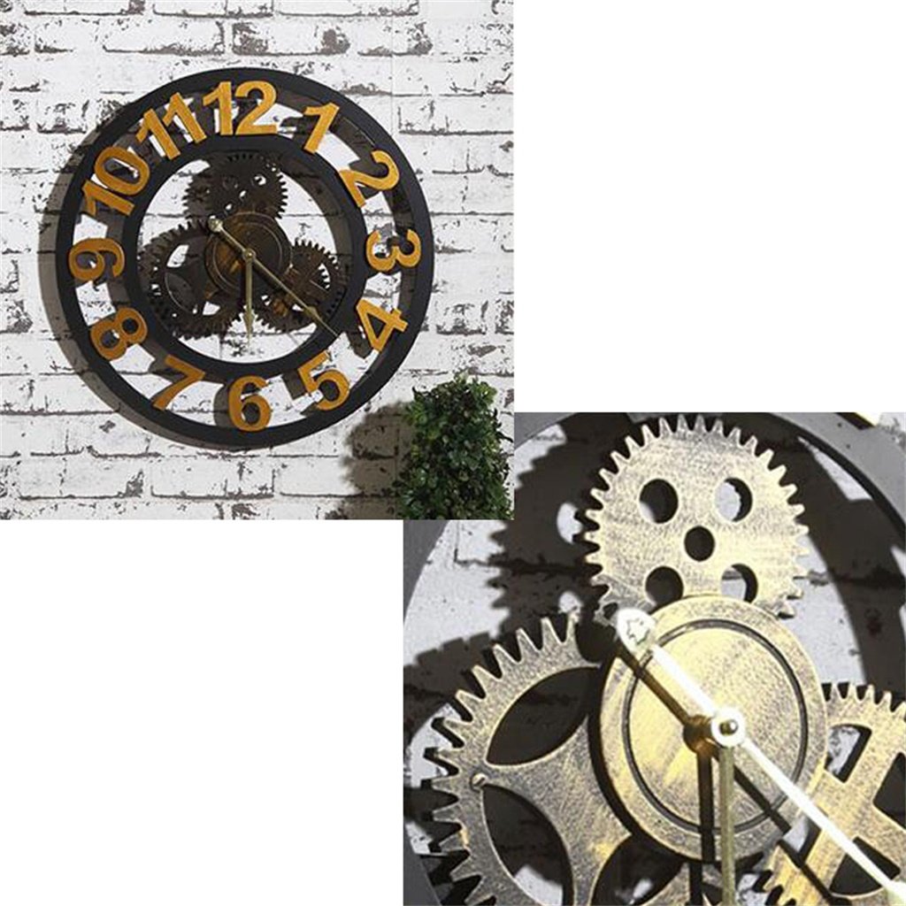 Color Gold Arabic 色 レトロインダストリアルウィンドミュートウォールクロッククリエイティブパーソナリティノスタルジック3dギア壁掛け時計ファッション装飾時計キッチンリビングルームオフィスホテル Yff 壁時計 Color Gold Arabic Color Gold Arabic