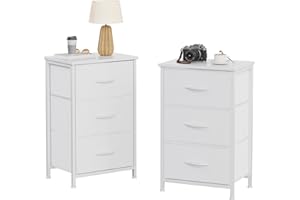 KitMnet Night Stands 2 Set, Beside Table End Table with 3 Fabric Drawers, Beside Furniture to Storage, 3 Bins for Bedroom, Ki