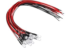 PATIKIL 5mm LED Diode Light, 12 Pcs 3V DC Pre Wired Mini LED Lights Bulb Light-Emitting Lamp for RC DIY Indicator Lighting, Red Light