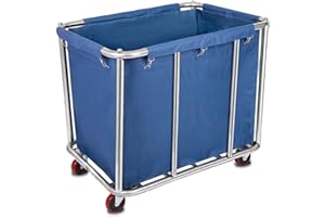 LORQING 12 Bushels Laundry Cart Commercial/Home,Heavy Duty Large Stainless Steel Rolling Laundry Basket with Wheels，for Laundry Organizer and Storage,260LBS Load (12 Bushels - Blue - 8 Tubes)