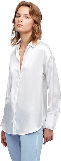 Lilysilk リリーシルク レディース 上質 シルク素材パールサテン リラックス 長袖シルクシャツ Xl ホワイト シャツ ブラウス 通販 Amazon