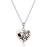 Amazon Essentials Sterling Silver Pressed Flower Heart Pendant Necklace