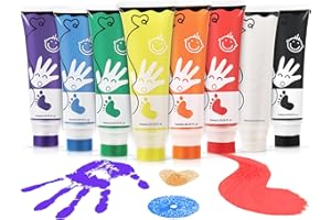 Sortnic Washable Finger Paint for Toddlers, 8 Colors Large Capacity (2.54fl Oz) with Sponge Tip, Non-Toxic Baby Safe Paint for Hand and Feet, Art Supplies, Preschool Learning Gifts, Ages 1-3 4 5 6+