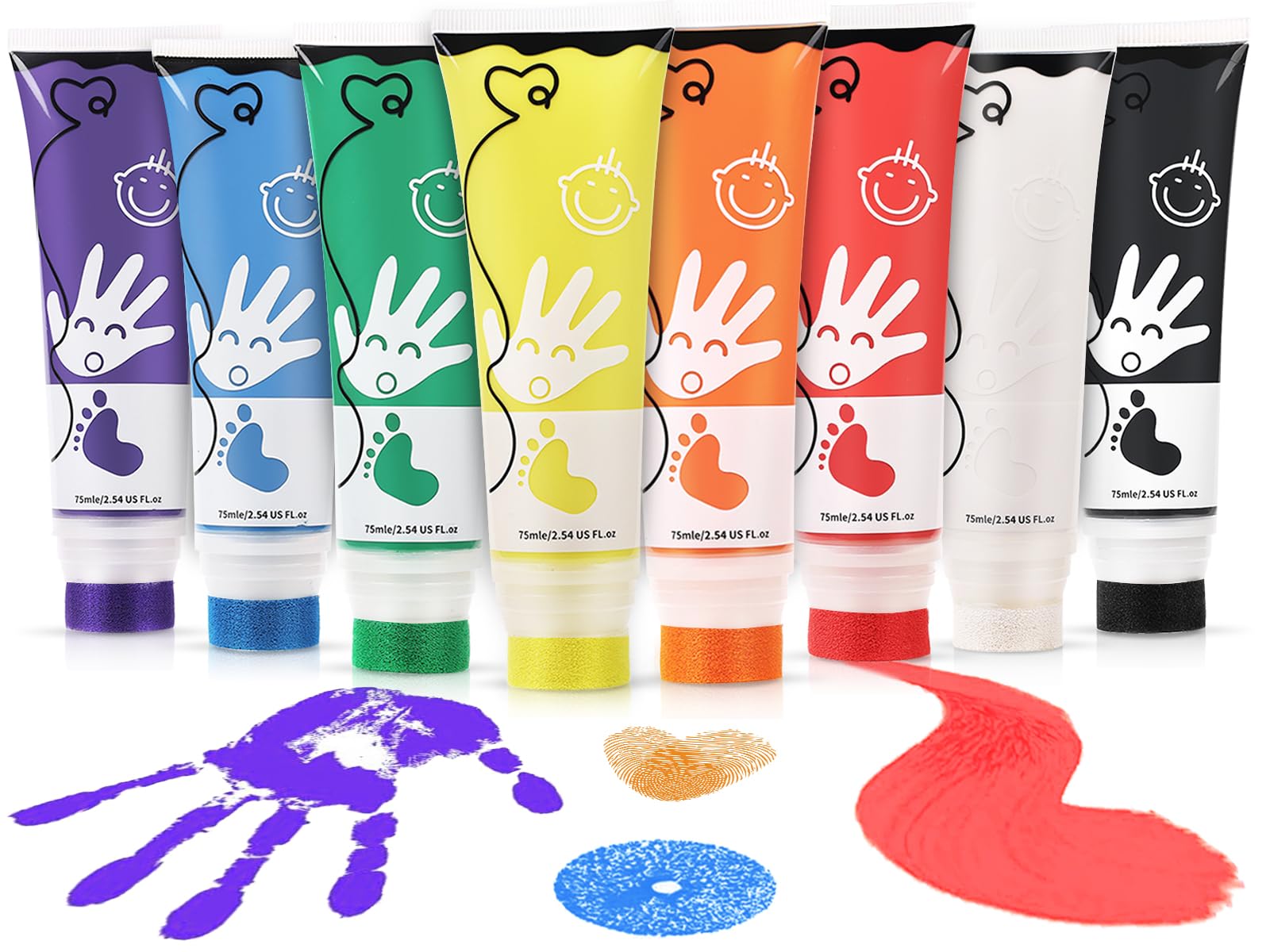 TOGOU2S Kids Finger Paint Set， 8 Colors(75ml) Non-toxic Washable Paint for Toddlers, Baby Safe Paint for Handprint Art, DIY Crafts, Sponge Head Easy to Apply & Wash, Early Learning Creative Gifts — image 1