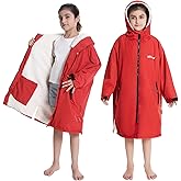 Hiturbo Warm Kids Swim Parka: Waterproof Changing Robe - Oversize Swimming Coat - Hooded Surf Poncho - Thick Lining (7-14Y)