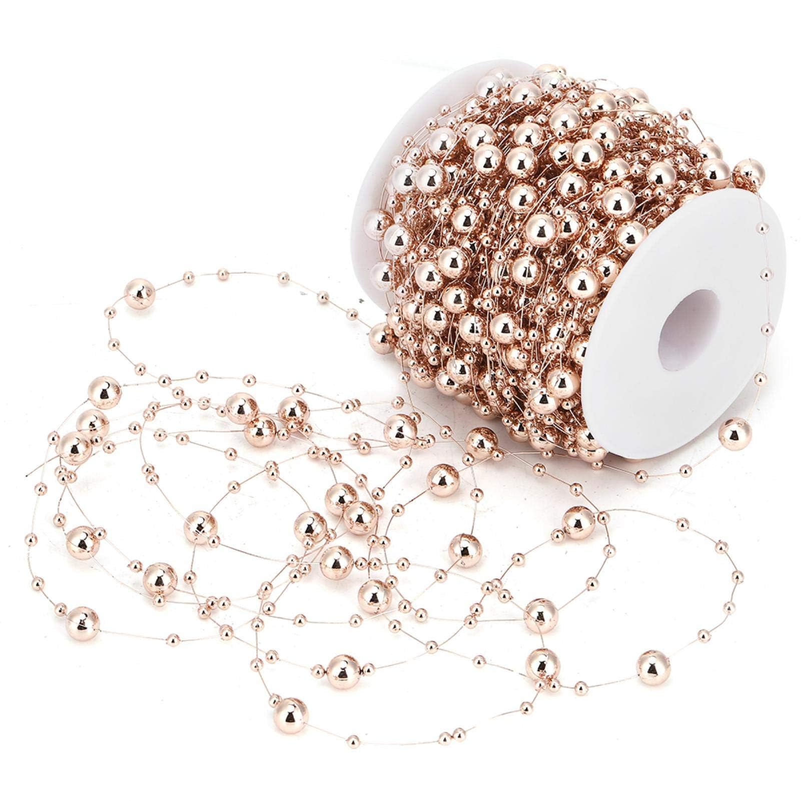 30m/98.4 Feet Artificial Pearls String Beads Chain,1 Roll Pearls Beads Garland Faux Pearl Chain Rose Gold Pearl String Garland Wedding Christmas Tree for Wedding Party