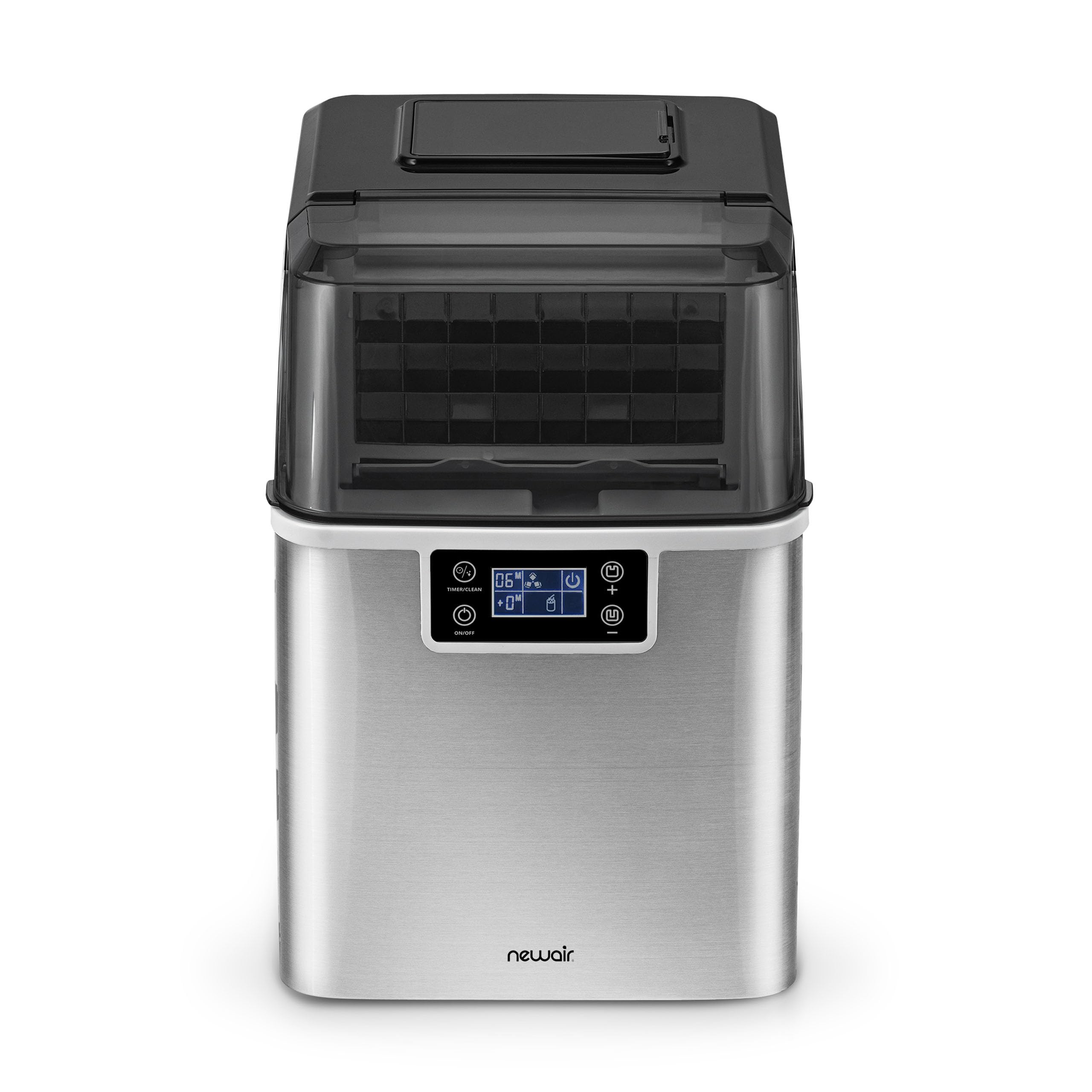 Newair Countertop Clear Ice Maker, 45lbs/Day Ice Cube Machine, Self-Cleaning Function and Custom Ice Thickness, Portable Ice Maker, 24H Timer, Ideal for Home Office and Outdoor Bar, Stainless Steel