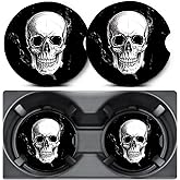 2 Pack Car Coasters for Cup Holders,Black and White Skull Head Car Cup Holder Coasters,2.75