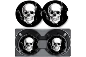 LMZLJZ 2 Pack Car Coasters for Cup Holders,Black and White Skull Head Car Cup Holder Coasters,2.75" Universal Size Anti Slip Rubber Mat,Car Interior Accessories for Women Men Mom