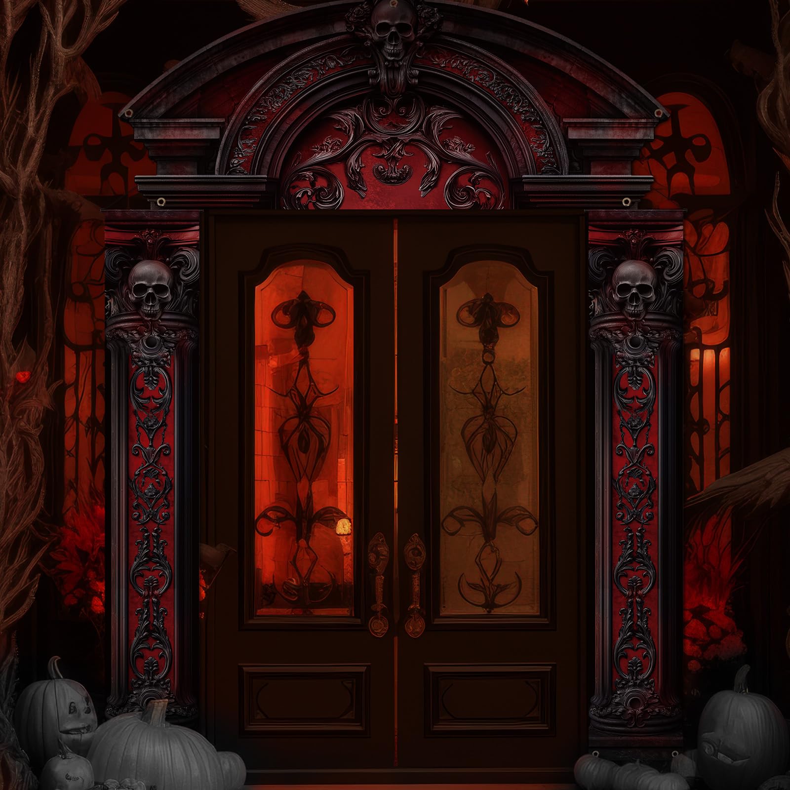 Photo 1 of HunnmingRe 3 Pcs Halloween Cemetery Archway Halloween Cemetery Banners Gothic Outdoor Banners Sign Banner Decorations for Outdoor Party Supplies (Red Classic)