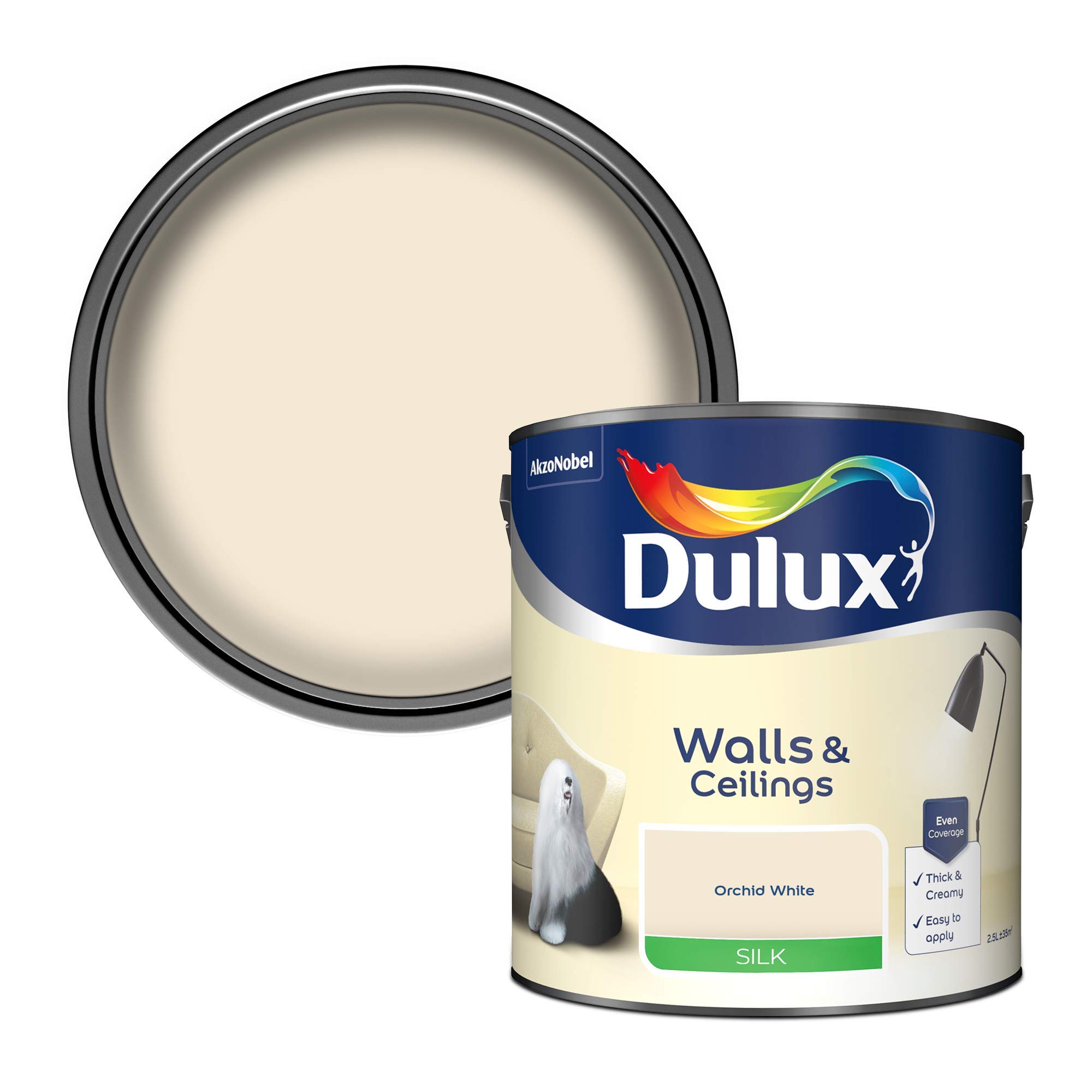 Dulux Silk Emulsion Paint For Walls And Ceilings - Orchid White 2.5 Litres — image 1