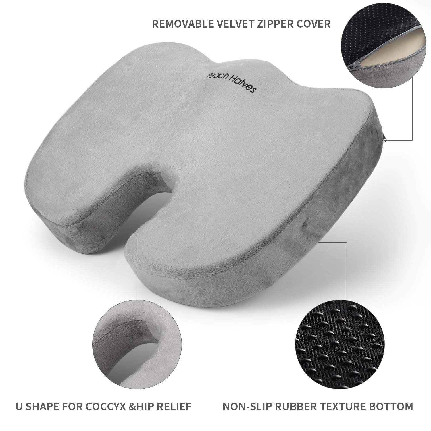 Peach Halves Orthopedic Pure Memory Foam Seat Cushion, Non-Slip Seat Cushion for Back, Sciatica, Tailbone Pain - Premium Comfort Coccyx Cushion for Car, Office Chair, Wheelchair