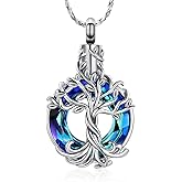 Imrsanl Tree of Life Urn Necklace for Men Women Cremation Jewelry with Circle Crystal Memorial Keepsake Jewelry Gifts for Human Adult Ashes