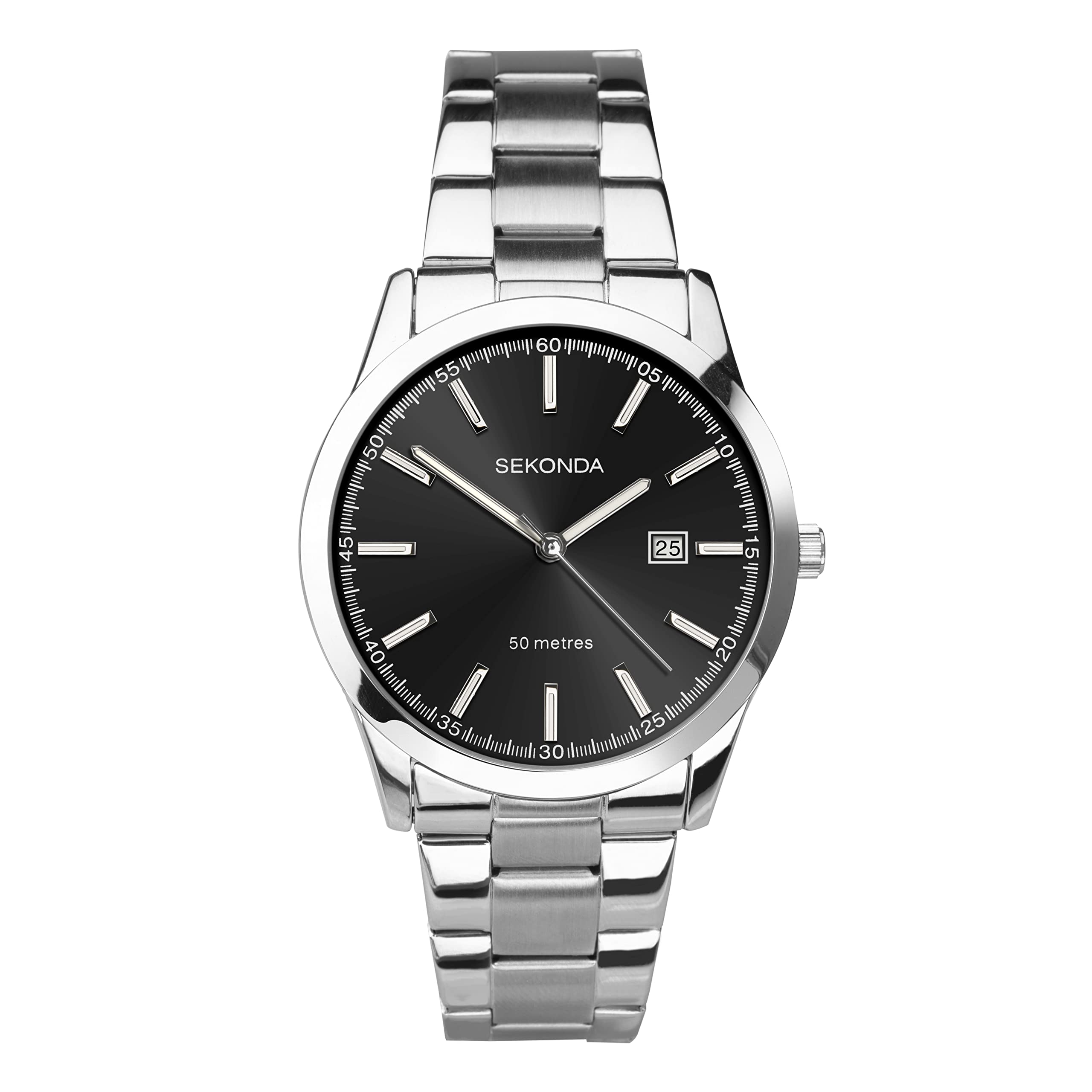 Sekonda Men's Classic Stainless Steel Bracelet Watch with Black Dial 1944
