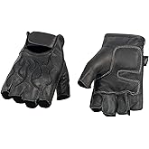 Milwaukee Leather SH198 Men's Black Flame Embroidered Fingerless Gloves with Gel Palm