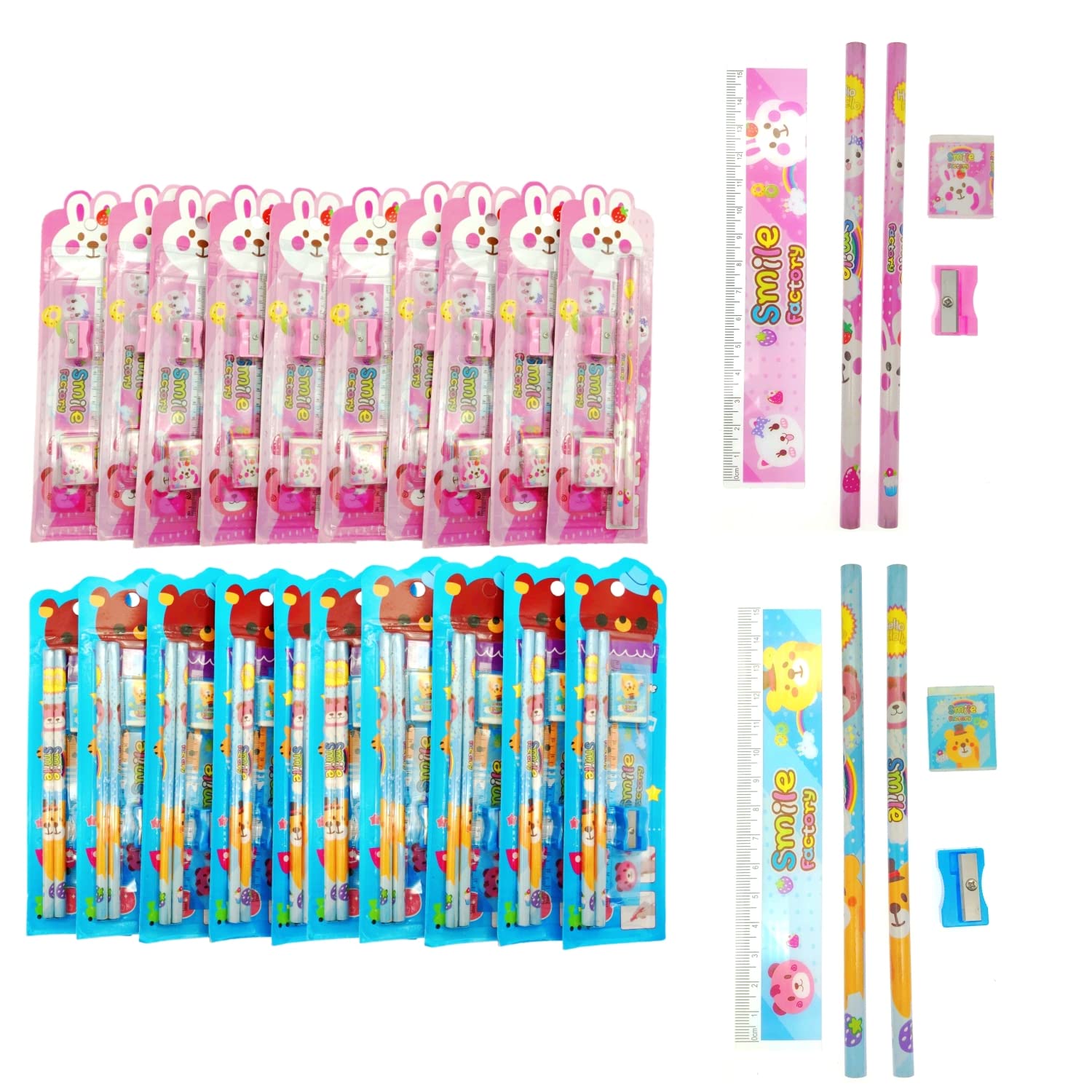 JZK 20 Sets pencils with eraser, ruler, pencil sharpener set for kids children party favours party bag filler birthday gift for boy girl