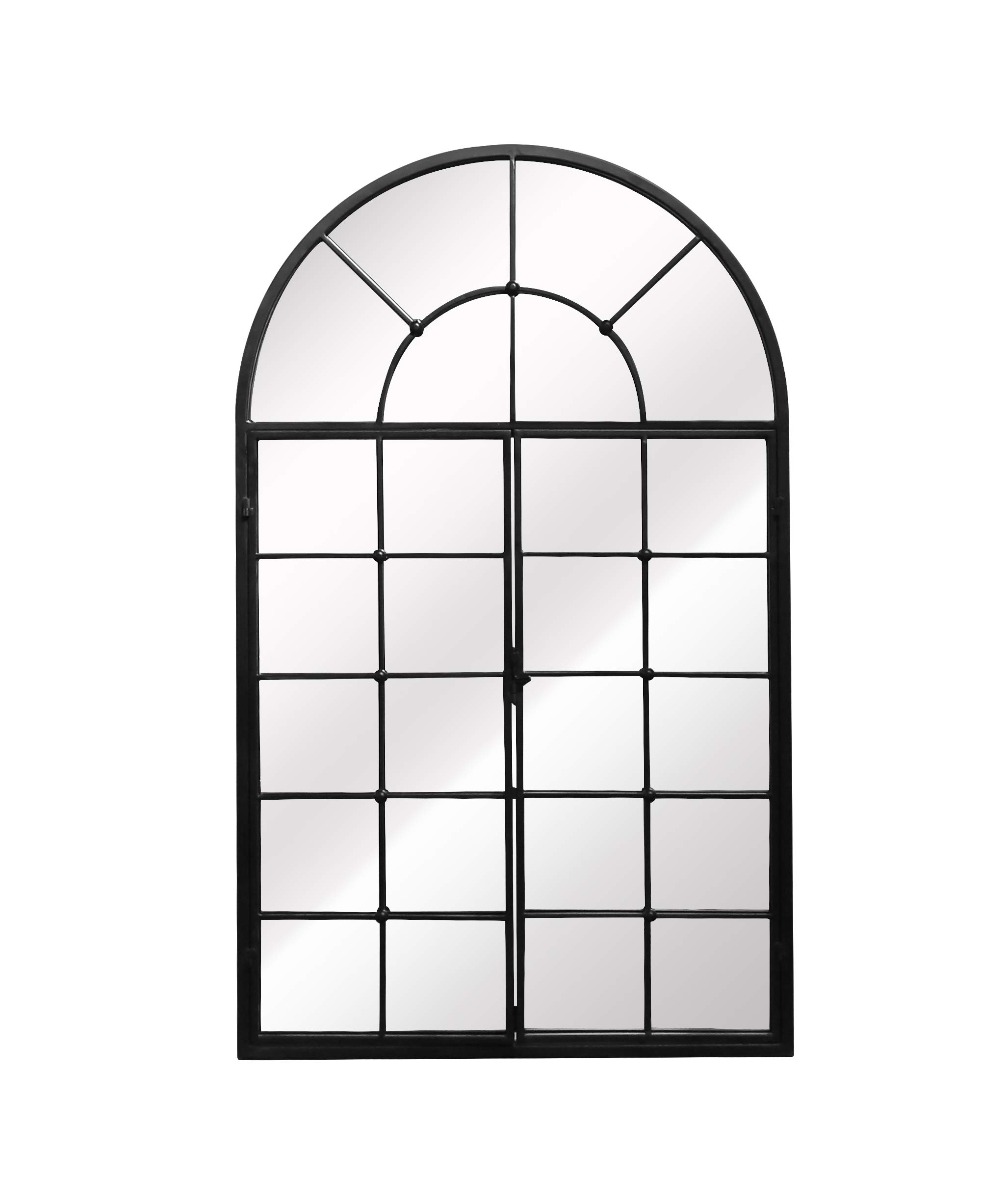Aspect Arched Window Wall Mirror,Metal Window Pane Mirror,Black (Black, 70(W) x3(D) x115(H) cm) M49BK