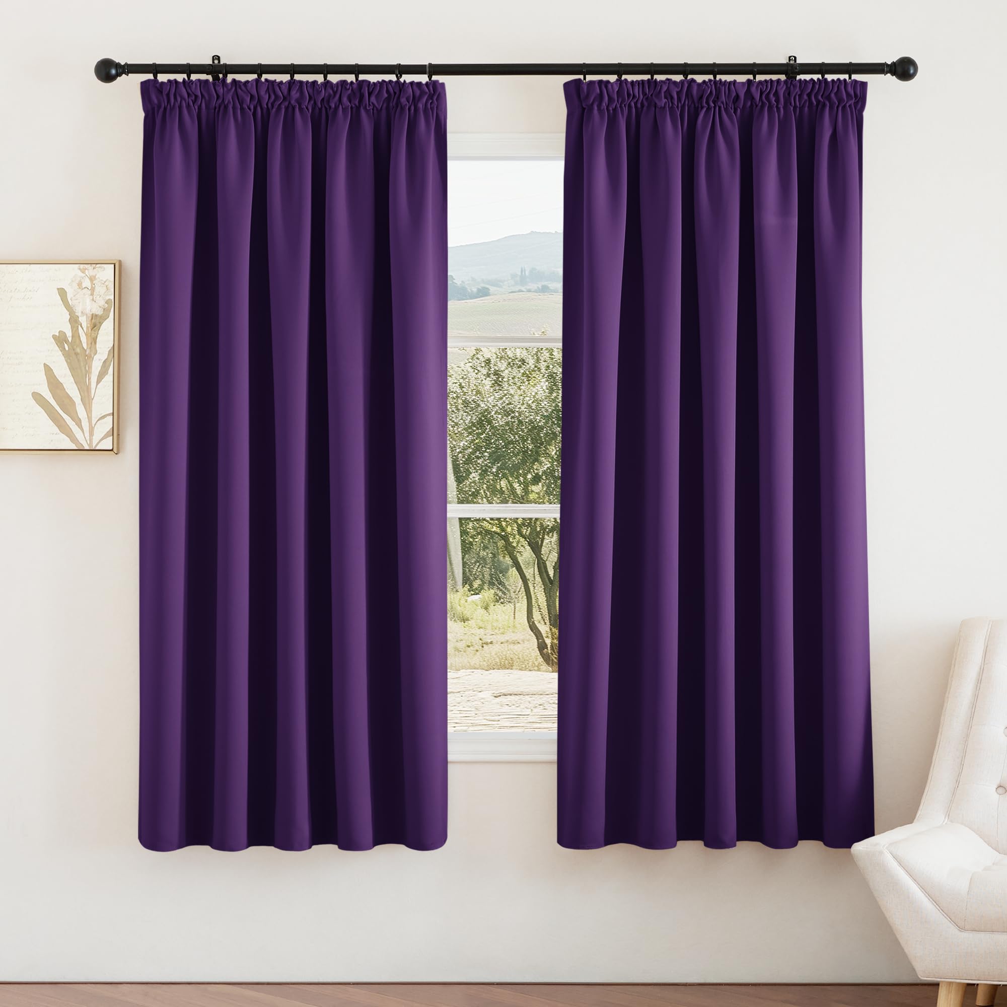 PONY DANCE Thermal Blackout Curtains - Super Soft Noise Reducing Thermal Insulated Curtains Drapery with Pencil Pleat Top for Kids Bedroom, Set of 2, W66 X L72, Purple — image 1