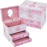 TAOPU Musical Jewellery Box for Girls with 2 Drawers, Kids Toys Music Box with Spinning Ballerina,Girls Gift for 3-12 Years Old Jewel Storage Box