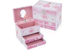 TAOPU Musical Jewellery Box for Girls with 2 Drawers, Kids Toys Music Box with Spinning Ballerina,Girls Gift for 3-12 Years Old Jewel Storage Box