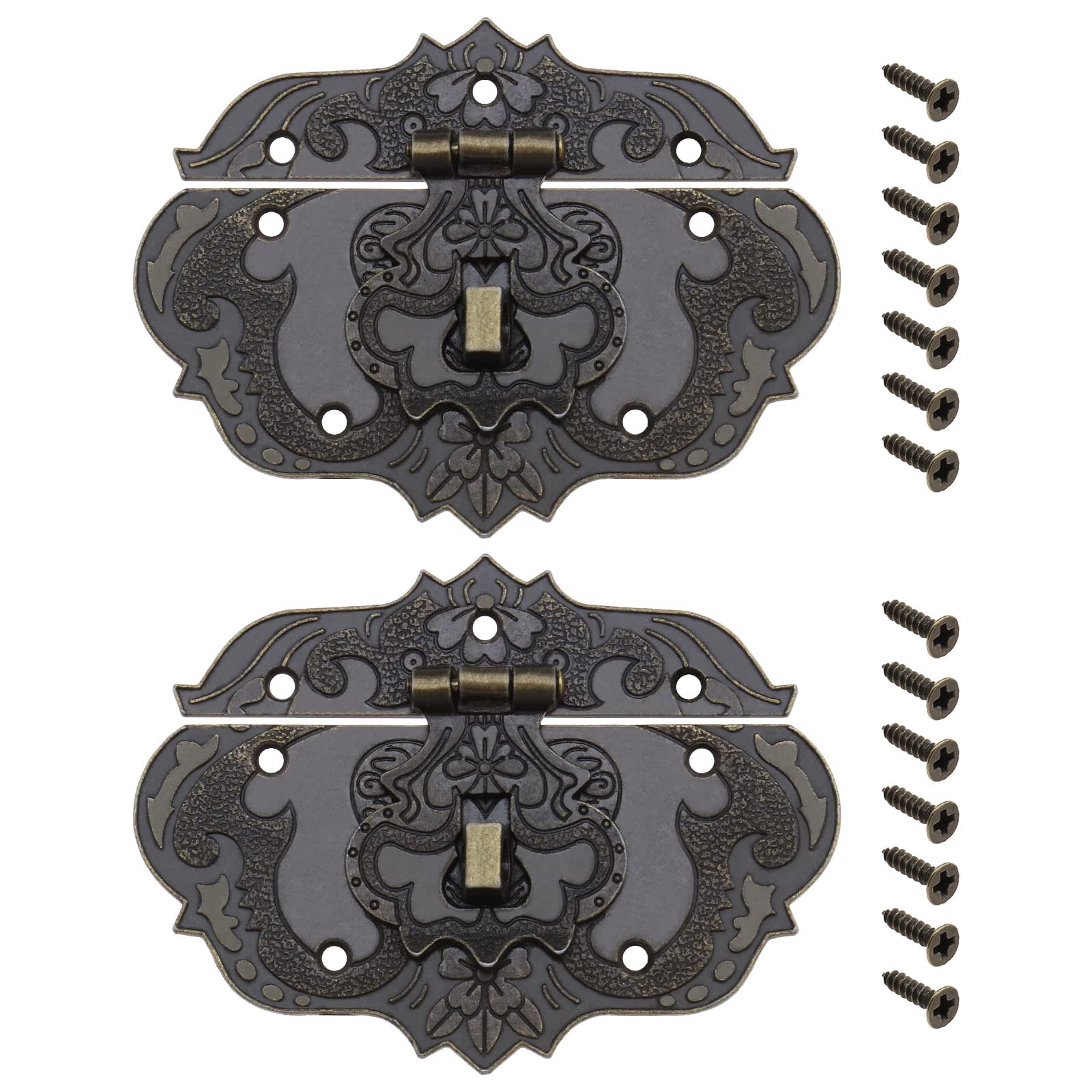 The Lord of the Tools 2PCS Antique Hasp Latch Vintage Bronze Clasp Jewelry Box Decorative Lock with Screws for Vintage Wooden Box Gift Box Wine Box Toolbox 8.5x6.3cm