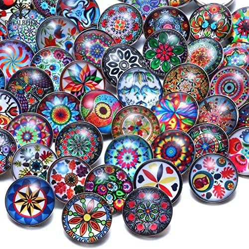 50pcs/lot New Kaleidoscope Flower Pattern Theme Glass Charms 18mm Ginger Snap Button For 20mm Snap Bracelet Snap Jewelry KZHM0094 (KZHM094)