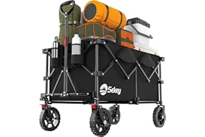 Sekey Collapsible Foldable Wagon with 330lbs Weight Capacity, Heavy Duty Folding Wagon Cart for Grocery Camping Shopping Sports, with Big All-Terrain Wheels & Drink Holders.Black
