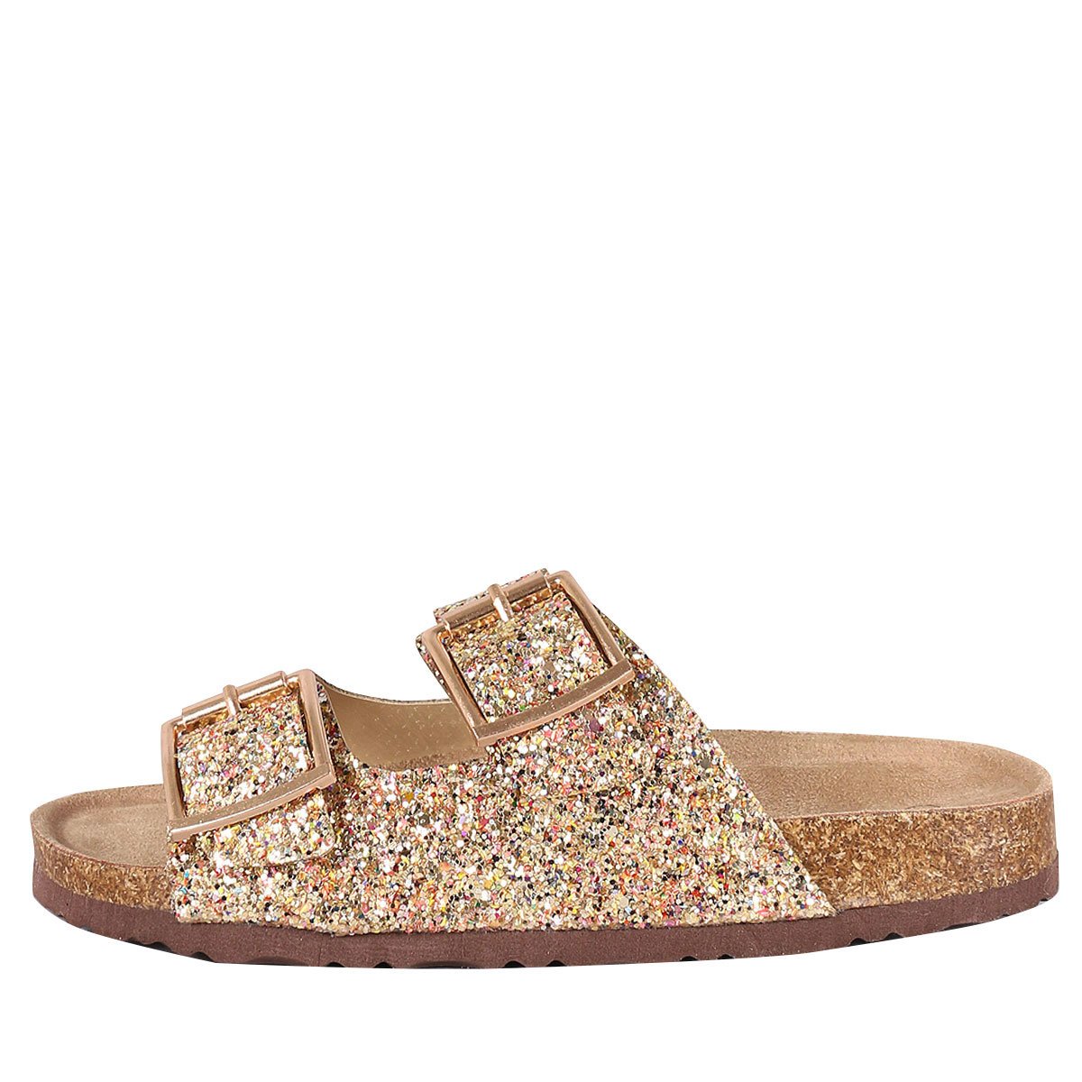 Forever Womens Open Toe Double Buckle Glitter Slide Flat Sandal Flip Flops Slipper Shoes 8 Gold - Image 3
