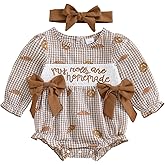 allshope Infant Baby Girl Thanksgiving Outfit Jumpsuit Plaid Croissant Smocked Bubble Romper Bodysuit Newborn Fall Clothes