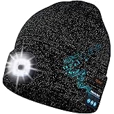 Keains Bluetooth Beanie with Light, Musical Knit Hat with Headphones and Built-in Speaker Mic, Gifts for Men Women Dad