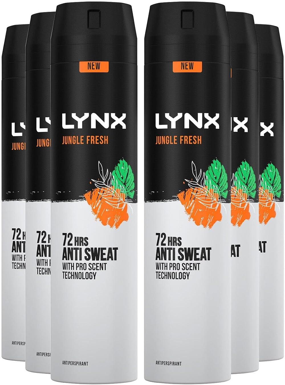Lynx Jungle Fresh Antiperspirant Deodorant Spray Men 250ml 6 Pack 72H Sweat