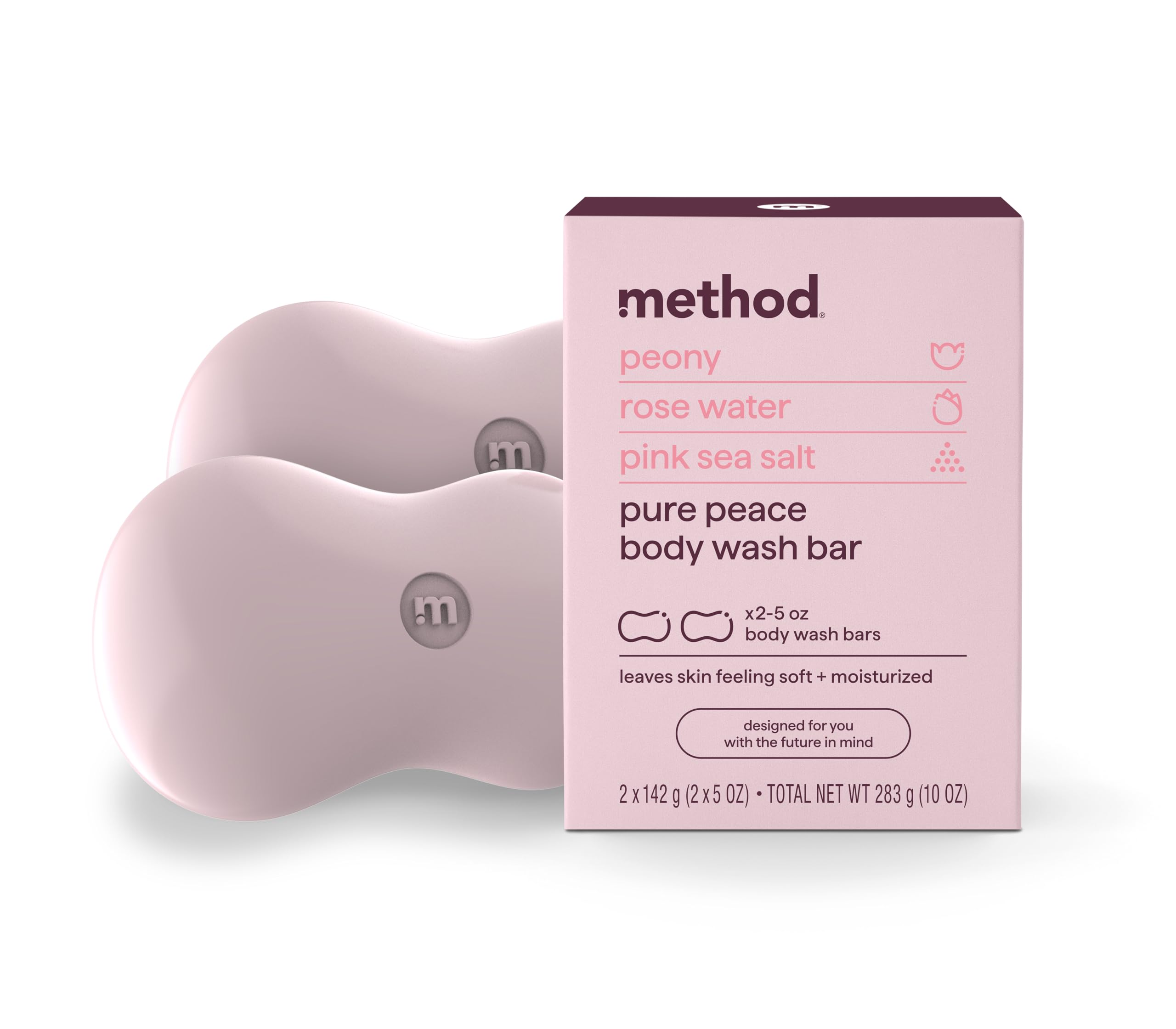 Photo 1 of Method Bar Soap, Pure Peace, Pure Peace, Rose Water, Peonies + Pink Sea Salt notes, Plastic Free, 2 bars, 5oz each